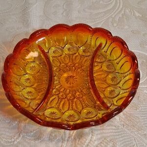 Vtg LE Smith Moon & Stars Amberina Divided Relish Dish